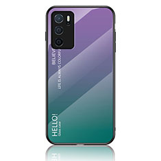 Oppo A16s用ハイブリットバンパーケース プラスチック 鏡面 虹 グラデーション 勾配色 カバー LS1 Oppo マルチカラー