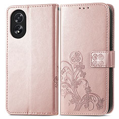 Oppo A18用手帳型 レザーケース スタンド 花 カバー Oppo ローズゴールド