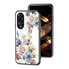 Oppo A18用ハイブリットバンパーケース プラスチック 鏡面 花 カバー S01 Oppo ホワイト