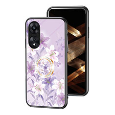 Oppo A18用ハイブリットバンパーケース プラスチック 鏡面 花 カバー S01 Oppo ラベンダー