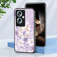 Oppo A2 5G用ハイブリットバンパーケース プラスチック 鏡面 花 カバー S01 Oppo ラベンダー