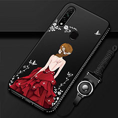 Oppo A31用シリコンケース ソフトタッチラバー バタフライ ドレスガール ドレス少女 カバー Oppo レッド・ブラック