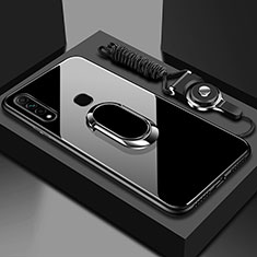 Oppo A31用ハイブリットバンパーケース プラスチック 鏡面 カバー アンド指輪 マグネット式 Oppo ブラック