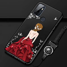 Oppo A32用シリコンケース ソフトタッチラバー バタフライ ドレスガール ドレス少女 カバー Oppo レッド・ブラック