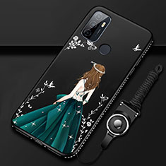 Oppo A32用シリコンケース ソフトタッチラバー バタフライ ドレスガール ドレス少女 カバー Oppo ブラック