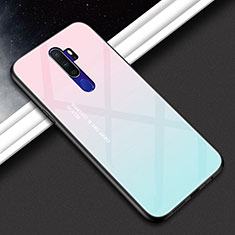 Oppo A5 (2020)用ハイブリットバンパーケース プラスチック 鏡面 虹 グラデーション 勾配色 カバー Oppo ピンク