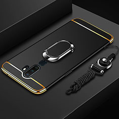 Oppo A5 (2020)用ケース 高級感 手触り良い メタル兼プラスチック バンパー アンド指輪 A01 Oppo ブラック