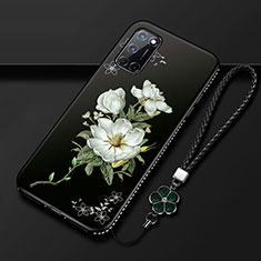 Oppo A52用シリコンケース ソフトタッチラバー 花 カバー S01 Oppo ホワイト