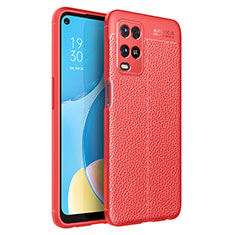 Oppo A54 4G用シリコンケース ソフトタッチラバー レザー柄 カバー Oppo レッド