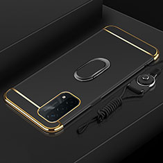 Oppo A54 5G用ケース 高級感 手触り良い メタル兼プラスチック バンパー アンド指輪 P01 Oppo ブラック