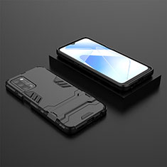 Oppo A55 5G用ハイブリットバンパーケース スタンド プラスチック 兼シリコーン カバー T02 Oppo ブラック