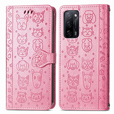 Oppo A55 5G用手帳型 レザーケース スタンド パターン カバー S03D Oppo ピンク