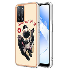 Oppo A55 5G用シリコンケース ソフトタッチラバー バタフライ パターン カバー アンド指輪 YB2 Oppo カーキ色