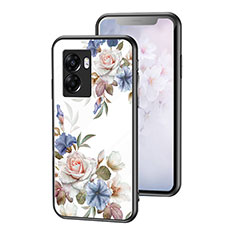 Oppo A56S 5G用ハイブリットバンパーケース プラスチック 鏡面 花 カバー Oppo ホワイト