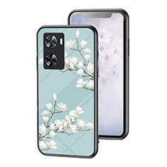 Oppo A57 4G用ハイブリットバンパーケース プラスチック 鏡面 花 カバー Oppo シアン