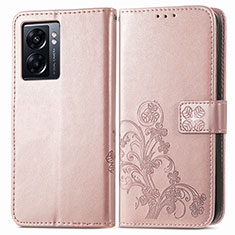 Oppo A57 5G用手帳型 レザーケース スタンド 花 カバー Oppo ピンク