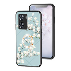 Oppo A57s用ハイブリットバンパーケース プラスチック 鏡面 花 カバー S01 Oppo シアン