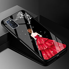 Oppo A72用ハイブリットバンパーケース プラスチック ドレスガール ドレス少女 鏡面 カバー Oppo レッド・ブラック