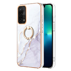 Oppo A74 5G用シリコンケース ソフトタッチラバー バタフライ パターン カバー アンド指輪 Y05B Oppo ホワイト