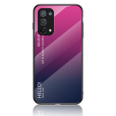 Oppo A74 5G用ハイブリットバンパーケース プラスチック 鏡面 虹 グラデーション 勾配色 カバー LS1 Oppo ローズレッド