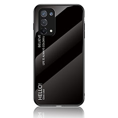 Oppo A74 5G用ハイブリットバンパーケース プラスチック 鏡面 虹 グラデーション 勾配色 カバー LS1 Oppo ブラック