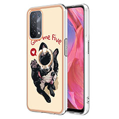 Oppo A74 5G用シリコンケース ソフトタッチラバー バタフライ パターン カバー アンド指輪 YB2 Oppo カーキ色