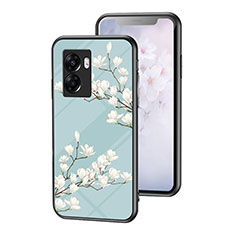 Oppo A77 5G用ハイブリットバンパーケース プラスチック 鏡面 花 カバー Oppo シアン