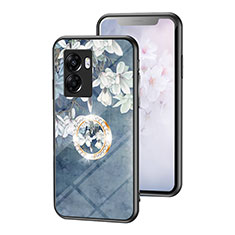 Oppo A77 5G用ハイブリットバンパーケース プラスチック 鏡面 花 カバー S01 Oppo ネイビー