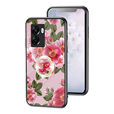 Oppo A77 5G用ハイブリットバンパーケース プラスチック 鏡面 花 カバー S01 Oppo レッド