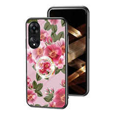 Oppo A78 4G用ハイブリットバンパーケース プラスチック 鏡面 花 カバー S01 Oppo レッド