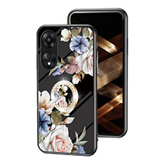 Oppo A78 4G用ハイブリットバンパーケース プラスチック 鏡面 花 カバー S01 Oppo ブラック