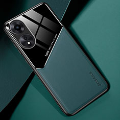 Oppo A78 4G用シリコンケース ソフトタッチラバー レザー柄 アンドマグネット式 Oppo グリーン