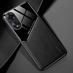 Oppo A78 4G用シリコンケース ソフトタッチラバー レザー柄 アンドマグネット式 Oppo ブラック