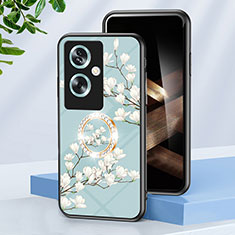 Oppo A79 5G用ハイブリットバンパーケース プラスチック 鏡面 花 カバー S01 Oppo シアン