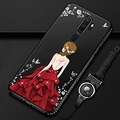 Oppo A9 (2020)用シリコンケース ソフトタッチラバー バタフライ ドレスガール ドレス少女 カバー Oppo レッド・ブラック