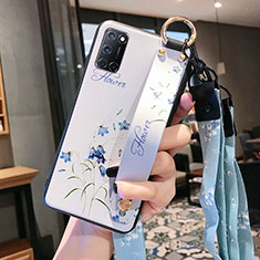 Oppo A92用シリコンケース ソフトタッチラバー 花 カバー S02 Oppo ホワイト