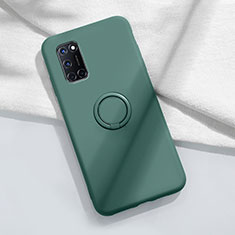 Oppo A92用極薄ソフトケース シリコンケース 耐衝撃 全面保護 アンド指輪 マグネット式 バンパー A04 Oppo グリーン