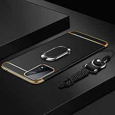 Oppo A93 5G用ケース 高級感 手触り良い メタル兼プラスチック バンパー アンド指輪 P03 Oppo ブラック