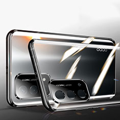 Oppo A93 5G用ケース 高級感 手触り良い アルミメタル 製の金属製 360度 フルカバーバンパー 鏡面 カバー P01 Oppo ブラック