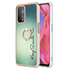 Oppo A93 5G用シリコンケース ソフトタッチラバー バタフライ パターン カバー アンド指輪 YB2 Oppo グリーン