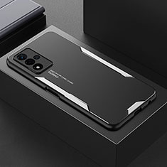 Oppo A93s 5G用ケース 高級感 手触り良い アルミメタル 製の金属製 兼シリコン カバー Oppo シルバー