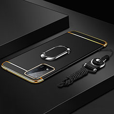 Oppo A93s 5G用ケース 高級感 手触り良い メタル兼プラスチック バンパー アンド指輪 P01 Oppo ブラック
