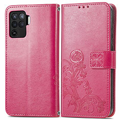 Oppo A94 4G用手帳型 レザーケース スタンド 花 カバー Oppo レッド