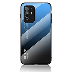 Oppo A94 5G用ハイブリットバンパーケース プラスチック 鏡面 虹 グラデーション 勾配色 カバー LS1 Oppo ネイビー