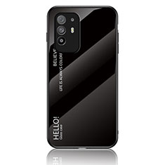 Oppo A94 5G用ハイブリットバンパーケース プラスチック 鏡面 虹 グラデーション 勾配色 カバー LS1 Oppo ブラック