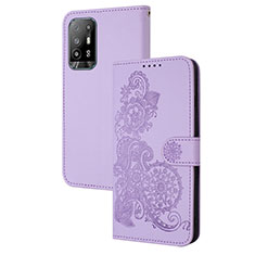 Oppo A94 5G用手帳型 レザーケース スタンド 花 カバー Y01X Oppo パープル