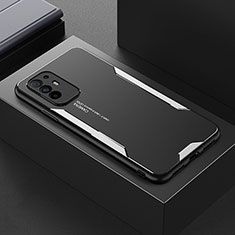 Oppo A95 5G用ケース 高級感 手触り良い アルミメタル 製の金属製 兼シリコン カバー Oppo シルバー