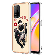 Oppo A95 5G用シリコンケース ソフトタッチラバー バタフライ パターン カバー アンド指輪 YB2 Oppo カーキ色