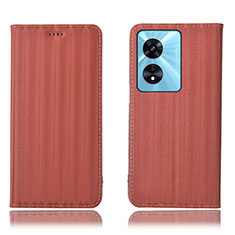 Oppo A97 5G用手帳型 レザーケース スタンド カバー H23P Oppo ブラウン