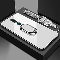 Oppo A9X用ハイブリットバンパーケース プラスチック 鏡面 カバー アンド指輪 Oppo ホワイト